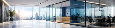Modern Glass Office Interior professional business LinkedIn background banner with clean corporate styling
