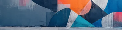 Modern street art background with abstract mural shapes and geometric paint textures LinkedIn banner
