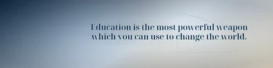 Nelson Mandela education quote LinkedIn background banner with subtle learning shapes navy white beige warm gold and soft blue