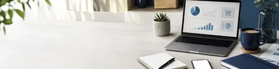 Online Business Workspace professional business LinkedIn background banner with clean corporate styling