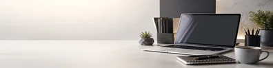 Professional Business Laptop Desk professional business LinkedIn background banner with clean corporate styling