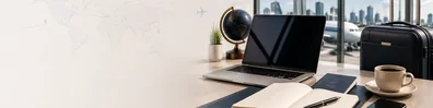 Professional Business Travel Desk professional business LinkedIn background banner with clean corporate styling