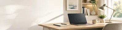 Professional Work From Home Desk professional business LinkedIn background banner with clean corporate styling