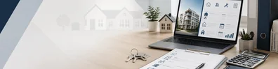 Property Management Workspace professional business LinkedIn background banner with clean corporate styling