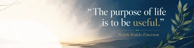 Ralph Waldo Emerson purpose quote LinkedIn background banner with horizon tones navy cream white sage green and muted gold