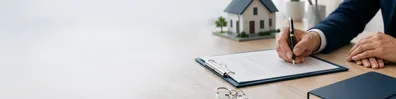 Real Estate Contract Signing professional business LinkedIn background banner with clean corporate styling