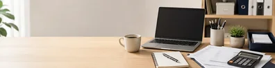 Small Business Office Desk professional business LinkedIn background banner with clean corporate styling