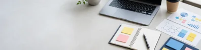 Startup Laptop And Notes professional business LinkedIn background banner with clean corporate styling