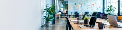 Startup Office Workspace professional business LinkedIn background banner with clean corporate styling