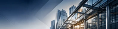 Steel and glass urban design with modern structures and reflective corporate architecture LinkedIn banner