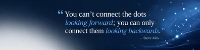 Steve Jobs future quote LinkedIn background banner with dots connecting lines navy blue white and grey gradients