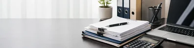 Tax Documents And Calculator professional business LinkedIn background banner with clean corporate styling