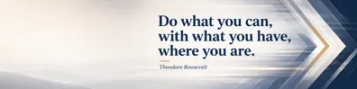 Theodore Roosevelt action quote LinkedIn background banner with abstract movement direction lines navy white grey beige and muted blue