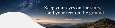 Theodore Roosevelt believe quote LinkedIn background banner with stars horizon tones navy deep blue white grey and warm beige