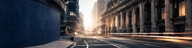 Urban street photography scene with perspective lines and light trails LinkedIn background banner